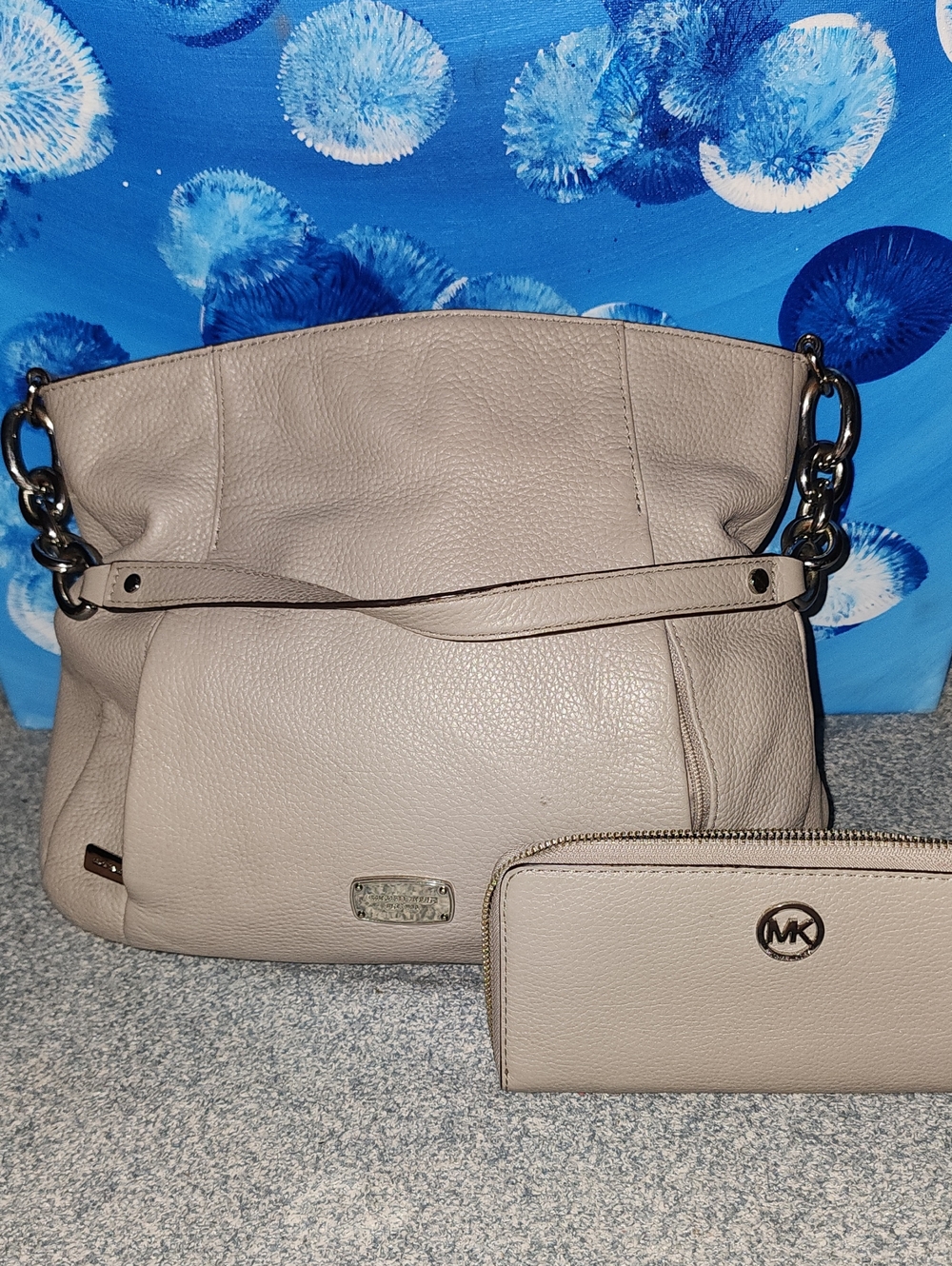 Michael Kors Pebbled Taupe Leather Shoulder Bag with Matching Wallet